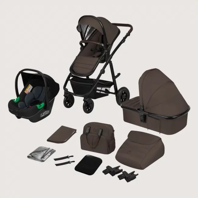 Carucior 3 in 1, Lionelo, Amber, Cadru aluminiu, Cu landou intarit si salteluta moale, Cu scoica auto testata ADAC, Reversibil, Cu accesorii, Geanta parinti, Pana la 22 kg, Maro BYNLO-AMBER_3IN1_BROWN_CHOCOLATE