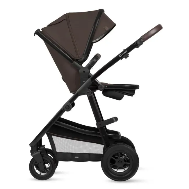 Carucior 3 in 1, Lionelo, Amber, Cadru aluminiu, Cu landou intarit si salteluta moale, Cu scoica auto testata ADAC, Reversibil, Cu accesorii, Geanta parinti, Pana la 22 kg, Maro BYNLO-AMBER_3IN1_BROWN_CHOCOLATE