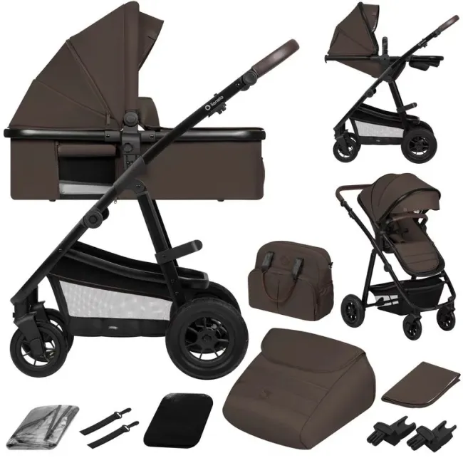 Carucior 3 in 1, Lionelo, Amber, Cadru aluminiu, Cu landou intarit si salteluta moale, Cu scoica auto testata ADAC, Reversibil, Cu accesorii, Geanta parinti, Pana la 22 kg, Maro BYNLO-AMBER_3IN1_BROWN_CHOCOLATE