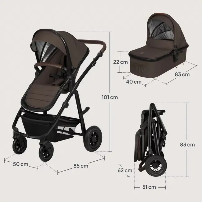 Carucior 3 in 1, Lionelo, Amber, Cadru aluminiu, Cu landou intarit si salteluta moale, Cu scoica auto testata ADAC, Reversibil, Cu accesorii, Geanta parinti, Pana la 22 kg, Maro BYNLO-AMBER_3IN1_BROWN_CHOCOLATE