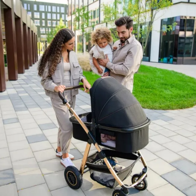 Carucior 3 in 1, Lionelo, Amber, Cadru aluminiu, Cu landou intarit si salteluta moale, Cu scoica auto testata ADAC, Reversibil, Cu accesorii, Geanta parinti, Pana la 22 kg, Maro BYNLO-AMBER_3IN1_BROWN_CHOCOLATE