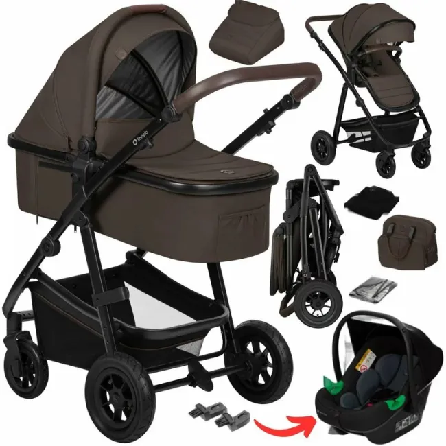Carucior 3 in 1, Lionelo, Amber, Cadru aluminiu, Cu landou intarit si salteluta moale, Cu scoica auto testata ADAC, Reversibil, Cu accesorii, Geanta parinti, Pana la 22 kg, Maro BYNLO-AMBER_3IN1_BROWN_CHOCOLATE