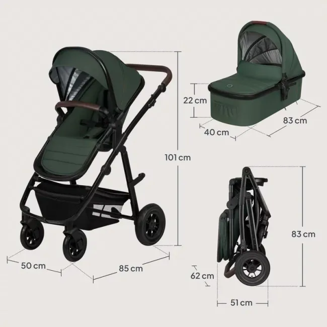 Carucior 3 in 1, Lionelo, Amber, Cadru aluminiu, Cu landou intarit si salteluta moale, Cu scoica auto testata ADAC, Reversibil, Cu accesorii, Geanta parinti, Pana la 22 kg, Verde BYNLO-AMBER_3IN1_GREEN_FOREST