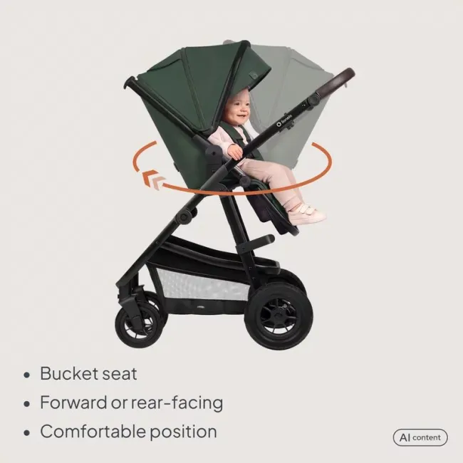 Carucior 3 in 1, Lionelo, Amber, Cadru aluminiu, Cu landou intarit si salteluta moale, Cu scoica auto testata ADAC, Reversibil, Cu accesorii, Geanta parinti, Pana la 22 kg, Verde BYNLO-AMBER_3IN1_GREEN_FOREST