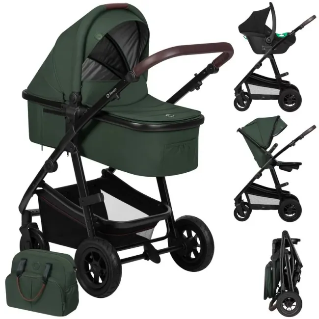Carucior 3 in 1, Lionelo, Amber, Cadru aluminiu, Cu landou intarit si salteluta moale, Cu scoica auto testata ADAC, Reversibil, Cu accesorii, Geanta parinti, Pana la 22 kg, Verde BYNLO-AMBER_3IN1_GREEN_FOREST
