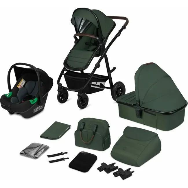 Carucior 3 in 1, Lionelo, Amber, Cadru aluminiu, Cu landou intarit si salteluta moale, Cu scoica auto testata ADAC, Reversibil, Cu accesorii, Geanta parinti, Pana la 22 kg, Verde BYNLO-AMBER_3IN1_GREEN_FOREST