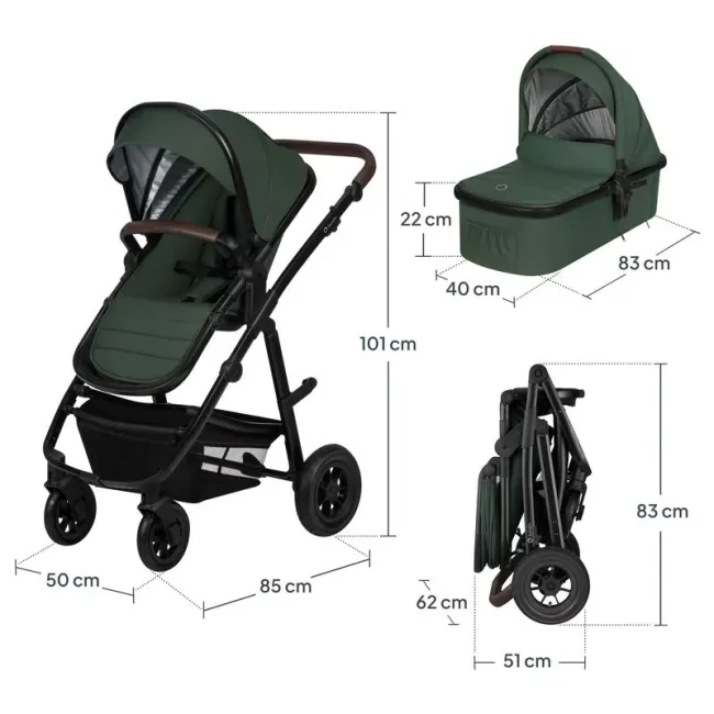 Carucior 3 in 1, Lionelo, Amber, Cadru aluminiu, Cu landou intarit si salteluta moale, Cu scoica auto testata ADAC, Reversibil, Cu accesorii, Geanta parinti, Pana la 22 kg, Verde BYNLO-AMBER_3IN1_GREEN_FOREST