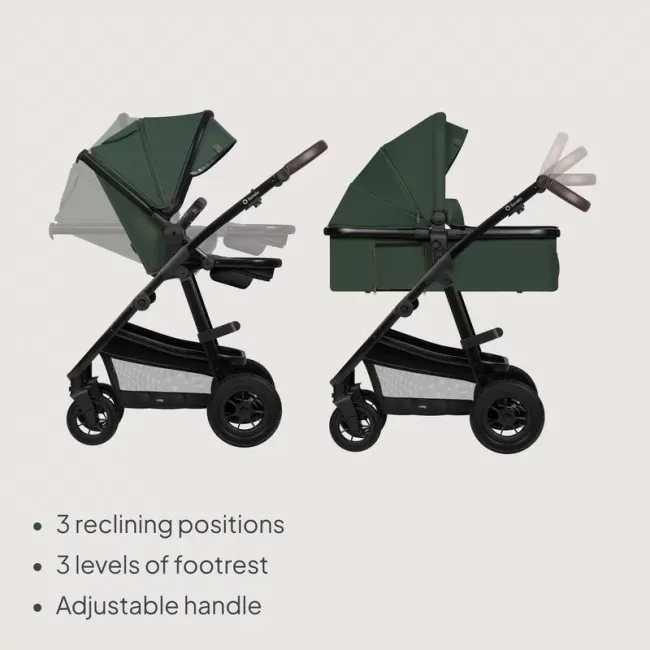 Carucior 3 in 1, Lionelo, Amber, Cadru aluminiu, Cu landou intarit si salteluta moale, Cu scoica auto testata ADAC, Reversibil, Cu accesorii, Geanta parinti, Pana la 22 kg, Verde BYNLO-AMBER_3IN1_GREEN_FOREST