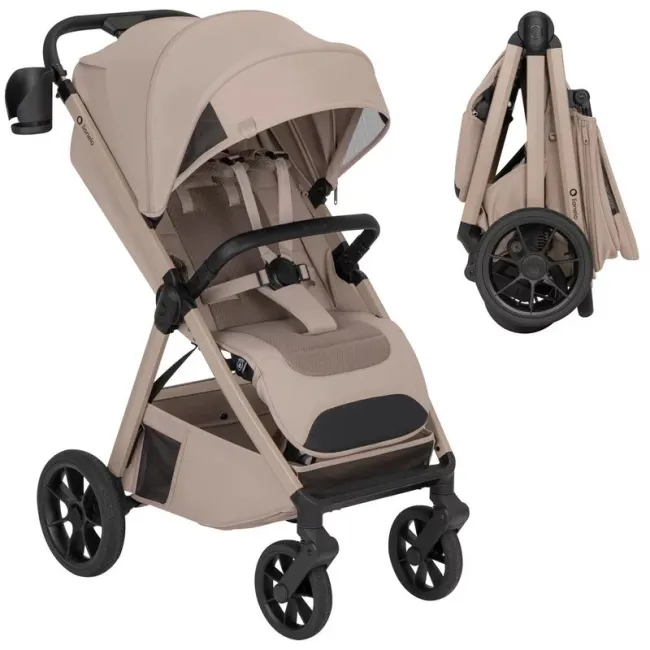 Carucior sport, Lionelo, Bett, Compact, Pliere rapida cu o mana, Copertina impermeabila UPF50+, Cu organizator ThermBag si accesorii, 6-48 luni, Sustine 22 kg, Bej Sand BYNLO-BETT_BEIGE_SAND
