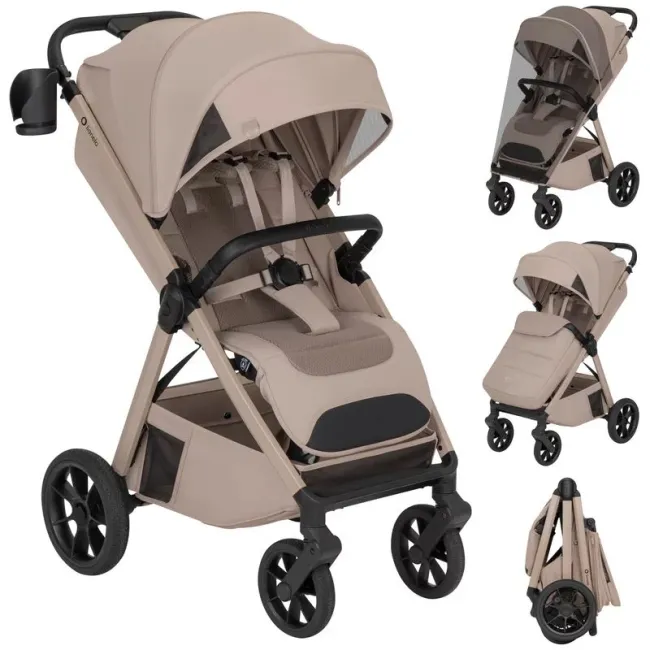 Carucior sport, Lionelo, Bett, Compact, Pliere rapida cu o mana, Copertina impermeabila UPF50+, Cu organizator ThermBag si accesorii, 6-48 luni, Sustine 22 kg, Bej Sand BYNLO-BETT_BEIGE_SAND