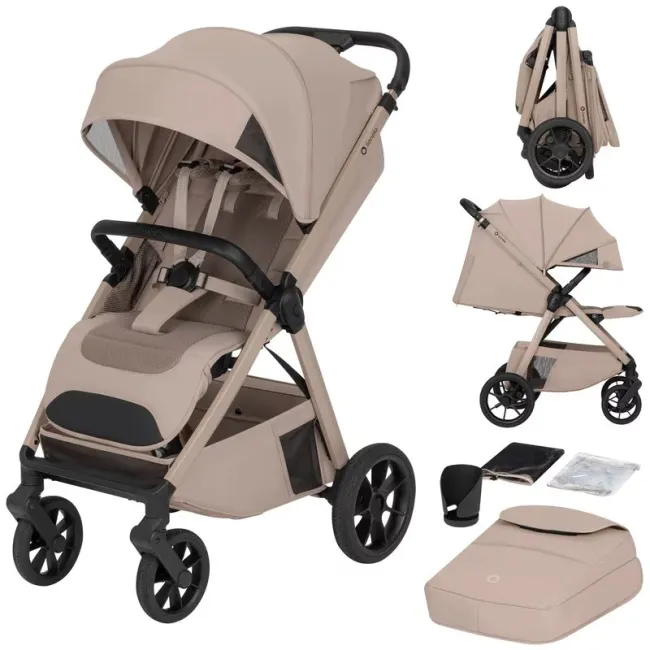 Carucior sport, Lionelo, Bett, Compact, Pliere rapida cu o mana, Copertina impermeabila UPF50+, Cu organizator ThermBag si accesorii, 6-48 luni, Sustine 22 kg, Bej Sand BYNLO-BETT_BEIGE_SAND