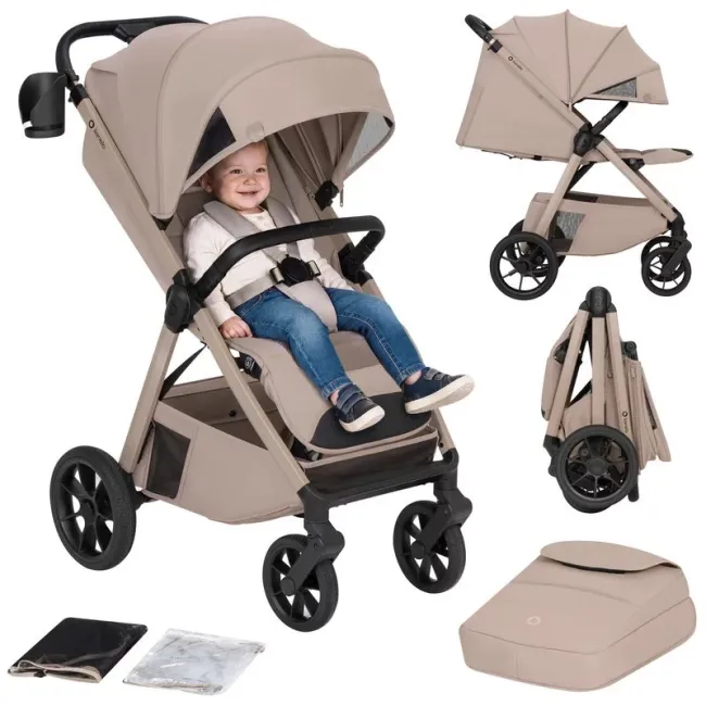 Carucior sport, Lionelo, Bett, Compact, Pliere rapida cu o mana, Copertina impermeabila UPF50+, Cu organizator ThermBag si accesorii, 6-48 luni, Sustine 22 kg, Bej Sand BYNLO-BETT_BEIGE_SAND