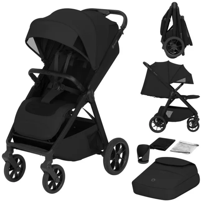 Carucior sport, Lionelo, Bett, Compact, Pliere rapida cu o mana, Copertina impermeabila UPF50+, Cu organizator ThermBag si accesorii, 6-48 luni, Sustine 22 kg, Black Onyx BYNLO-BETT_BLACK_ONYX