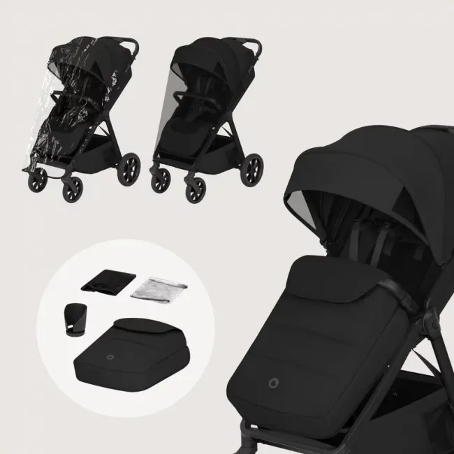 Carucior sport, Lionelo, Bett, Compact, Pliere rapida cu o mana, Copertina impermeabila UPF50+, Cu organizator ThermBag si accesorii, 6-48 luni, Sustine 22 kg, Black Onyx BYNLO-BETT_BLACK_ONYX
