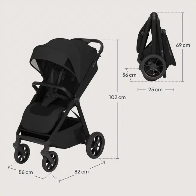 Carucior sport, Lionelo, Bett, Compact, Pliere rapida cu o mana, Copertina impermeabila UPF50+, Cu organizator ThermBag si accesorii, 6-48 luni, Sustine 22 kg, Black Onyx BYNLO-BETT_BLACK_ONYX