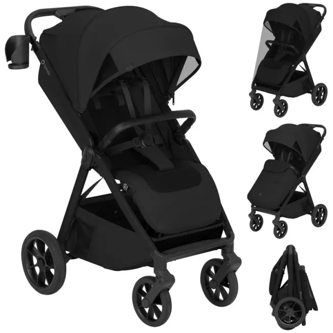 Carucior sport, Lionelo, Bett, Compact, Pliere rapida cu o mana, Copertina impermeabila UPF50+, Cu organizator ThermBag si accesorii, 6-48 luni, Sustine 22 kg, Black Onyx BYNLO-BETT_BLACK_ONYX