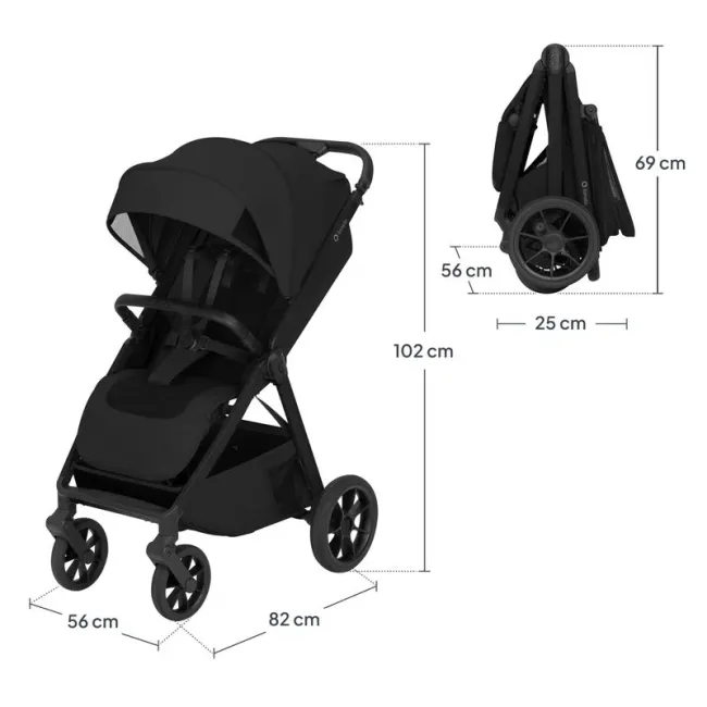 Carucior sport, Lionelo, Bett, Compact, Pliere rapida cu o mana, Copertina impermeabila UPF50+, Cu organizator ThermBag si accesorii, 6-48 luni, Sustine 22 kg, Black Onyx BYNLO-BETT_BLACK_ONYX