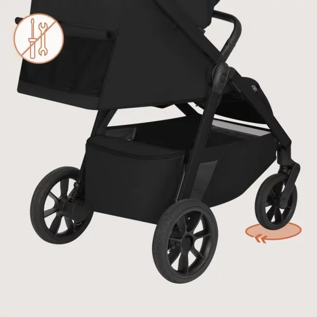 Carucior sport, Lionelo, Bett, Compact, Pliere rapida cu o mana, Copertina impermeabila UPF50+, Cu organizator ThermBag si accesorii, 6-48 luni, Sustine 22 kg, Black Onyx BYNLO-BETT_BLACK_ONYX