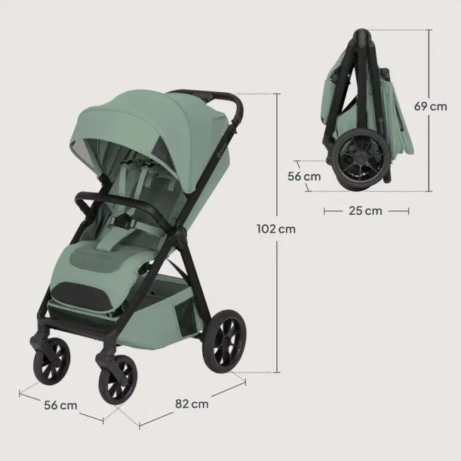 Carucior sport, Lionelo, Bett, Compact, Pliere rapida cu o mana, Copertina impermeabila UPF50+, Cu organizator ThermBag si accesorii, 6-48 luni, Sustine 22 kg, Green Sage BYNLO-BETT_GREEN_SAGE