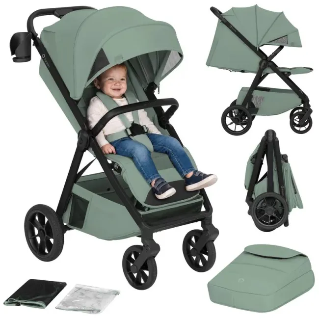 Carucior sport, Lionelo, Bett, Compact, Pliere rapida cu o mana, Copertina impermeabila UPF50+, Cu organizator ThermBag si accesorii, 6-48 luni, Sustine 22 kg, Green Sage BYNLO-BETT_GREEN_SAGE