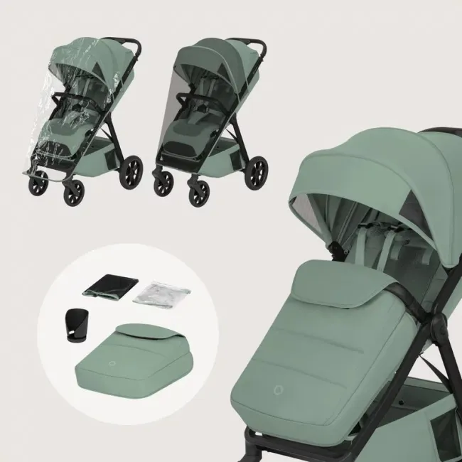 Carucior sport, Lionelo, Bett, Compact, Pliere rapida cu o mana, Copertina impermeabila UPF50+, Cu organizator ThermBag si accesorii, 6-48 luni, Sustine 22 kg, Green Sage BYNLO-BETT_GREEN_SAGE