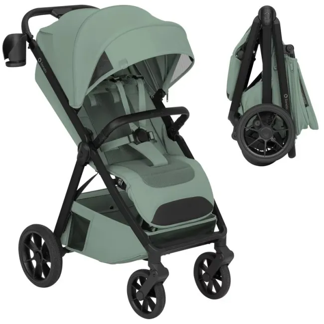 Carucior sport, Lionelo, Bett, Compact, Pliere rapida cu o mana, Copertina impermeabila UPF50+, Cu organizator ThermBag si accesorii, 6-48 luni, Sustine 22 kg, Green Sage BYNLO-BETT_GREEN_SAGE