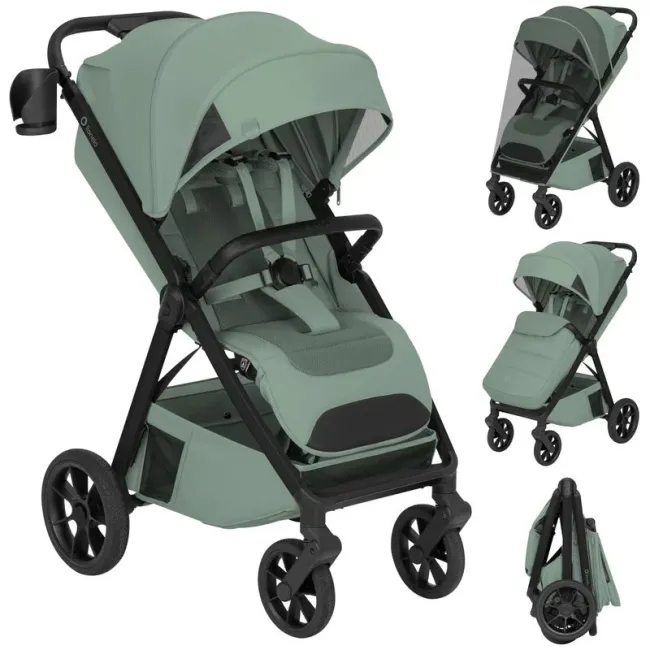 Carucior sport, Lionelo, Bett, Compact, Pliere rapida cu o mana, Copertina impermeabila UPF50+, Cu organizator ThermBag si accesorii, 6-48 luni, Sustine 22 kg, Green Sage BYNLO-BETT_GREEN_SAGE