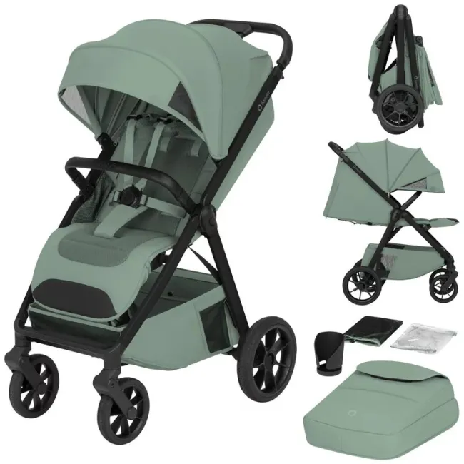 Carucior sport, Lionelo, Bett, Compact, Pliere rapida cu o mana, Copertina impermeabila UPF50+, Cu organizator ThermBag si accesorii, 6-48 luni, Sustine 22 kg, Green Sage BYNLO-BETT_GREEN_SAGE