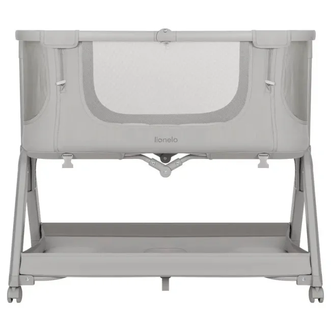 Patut co-sleeper, Lionelo , Evo Luna, 2 in 1, Cu laterala culisanta, Cu setare unghiulara, Cu roti, Reglabil in 6 pozitii pe inaltime, Gri BYNLO-LUNA_EVO_GREY_DOVE