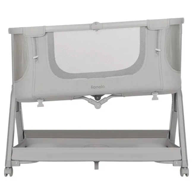 Patut co-sleeper, Lionelo , Evo Luna, 2 in 1, Cu laterala culisanta, Cu setare unghiulara, Cu roti, Reglabil in 6 pozitii pe inaltime, Gri BYNLO-LUNA_EVO_GREY_DOVE