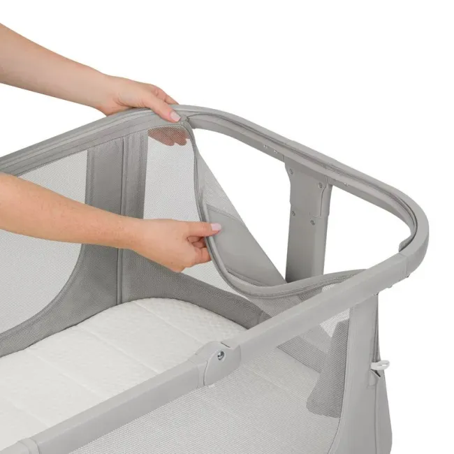 Patut co-sleeper, Lionelo , Evo Luna, 2 in 1, Cu laterala culisanta, Cu setare unghiulara, Cu roti, Reglabil in 6 pozitii pe inaltime, Gri BYNLO-LUNA_EVO_GREY_DOVE