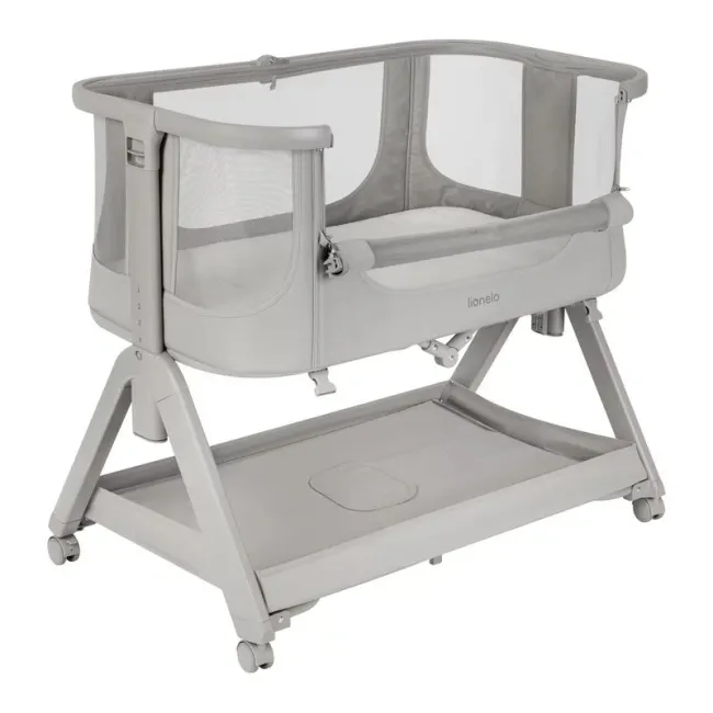 Patut co-sleeper, Lionelo , Evo Luna, 2 in 1, Cu laterala culisanta, Cu setare unghiulara, Cu roti, Reglabil in 6 pozitii pe inaltime, Gri BYNLO-LUNA_EVO_GREY_DOVE