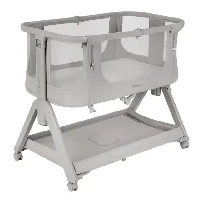 Patut co-sleeper, Lionelo , Evo Luna, 2 in 1, Cu laterala culisanta, Cu setare unghiulara, Cu roti, Reglabil in 6 pozitii pe inaltime, Gri BYNLO-LUNA_EVO_GREY_DOVE