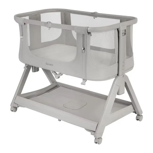 Patut co-sleeper, Lionelo , Evo Luna, 2 in 1, Cu laterala culisanta, Cu setare unghiulara, Cu roti, Reglabil in 6 pozitii pe inaltime, Gri BYNLO-LUNA_EVO_GREY_DOVE