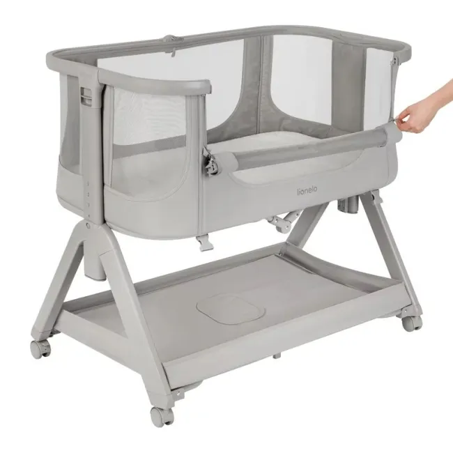 Patut co-sleeper, Lionelo , Evo Luna, 2 in 1, Cu laterala culisanta, Cu setare unghiulara, Cu roti, Reglabil in 6 pozitii pe inaltime, Gri BYNLO-LUNA_EVO_GREY_DOVE