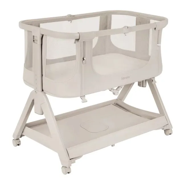 Patut co-sleeper, Lionelo, Evo Luna, 2 in 1, Cu laterala culisanta, Cu setare unghiulara, Cu roti, Reglabil in 6 pozitii pe inaltime, Bej BYNLO-LUNA_EVO_BEIGE_SAND