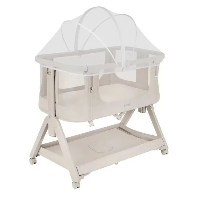 Patut co-sleeper, Lionelo, Evo Luna, 2 in 1, Cu laterala culisanta, Cu setare unghiulara, Cu roti, Reglabil in 6 pozitii pe inaltime, Bej BYNLO-LUNA_EVO_BEIGE_SAND