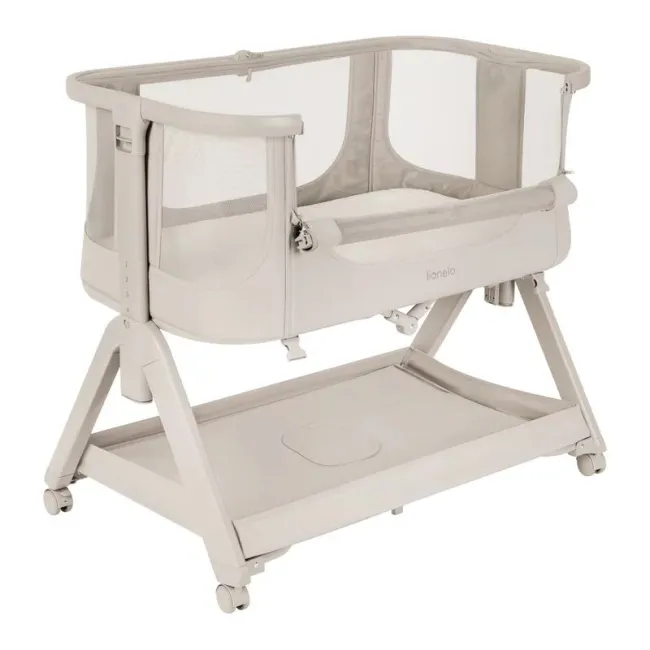 Patut co-sleeper, Lionelo, Evo Luna, 2 in 1, Cu laterala culisanta, Cu setare unghiulara, Cu roti, Reglabil in 6 pozitii pe inaltime, Bej BYNLO-LUNA_EVO_BEIGE_SAND