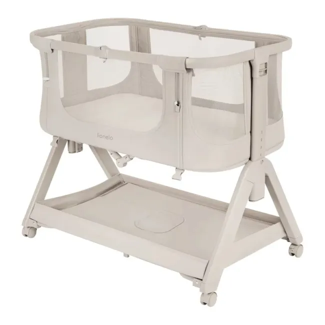 Patut co-sleeper, Lionelo, Evo Luna, 2 in 1, Cu laterala culisanta, Cu setare unghiulara, Cu roti, Reglabil in 6 pozitii pe inaltime, Bej BYNLO-LUNA_EVO_BEIGE_SAND