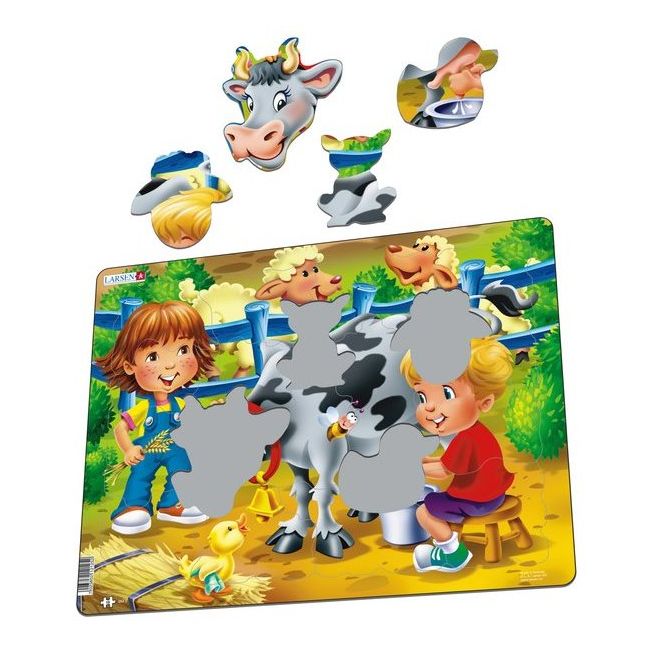 Puzzle Copiii la Ferma cu Vaca, 18 Piese Larsen LRBM5 - BBJLRBM5_Initiala