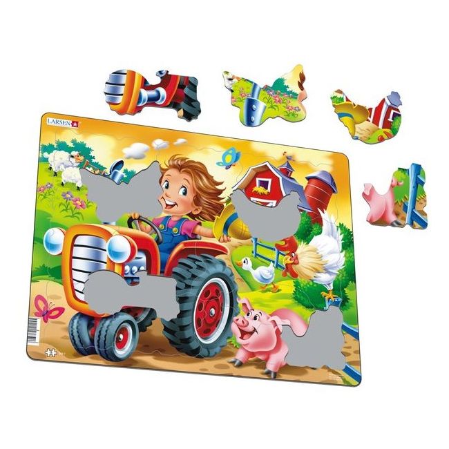 Puzzle Copil la Ferma pe Tractor, 15 Piese Larsen LRBM7 - BBJLRBM7_Initiala