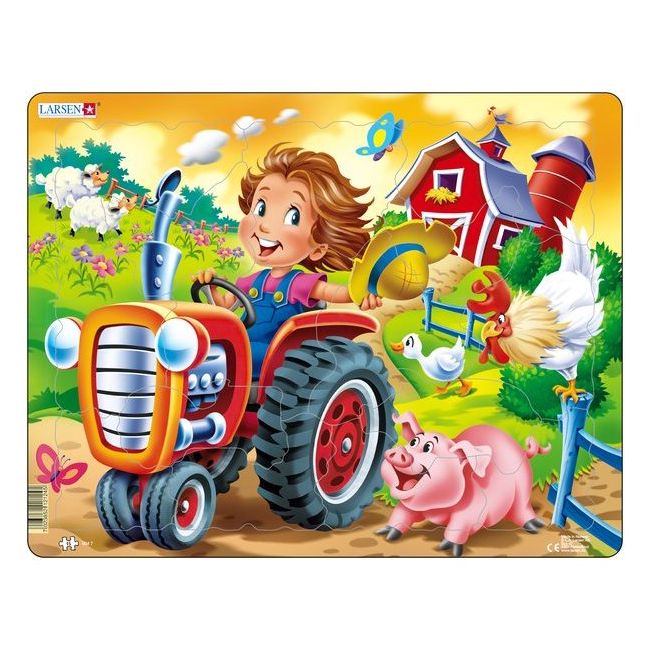 Puzzle Copil la Ferma pe Tractor, 15 Piese Larsen LRBM7 - BBJLRBM7_Initiala
