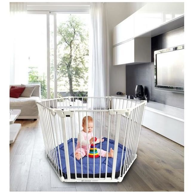 Tarc de joaca hexagonal modular cu saltea Noma, metal alb, N94023