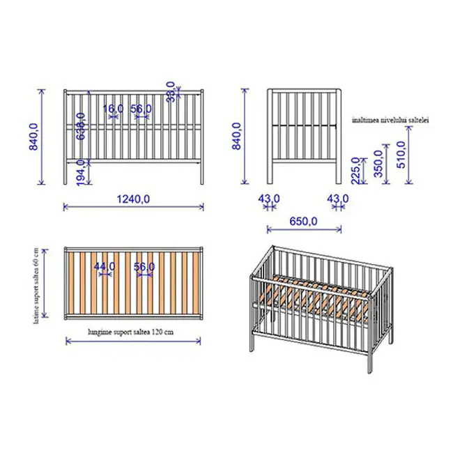 Patut copii din lemn hubners dominic 120x60 cm natur hubphdom12na