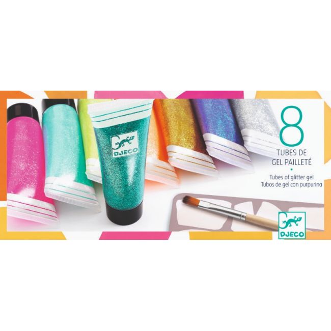 8 Culori cu sclipici Djeco, glitter gel - BRBDJ08798