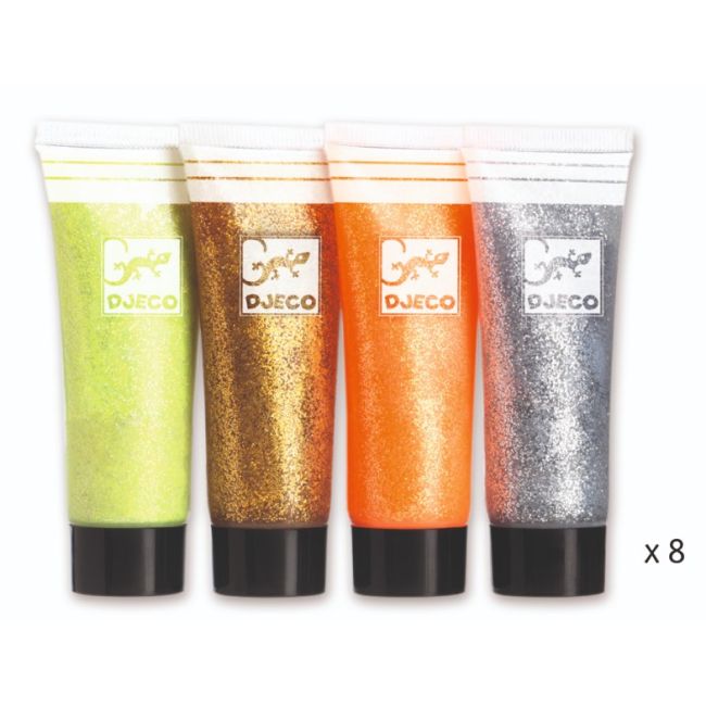 8 Culori cu sclipici Djeco, glitter gel - BRBDJ08798