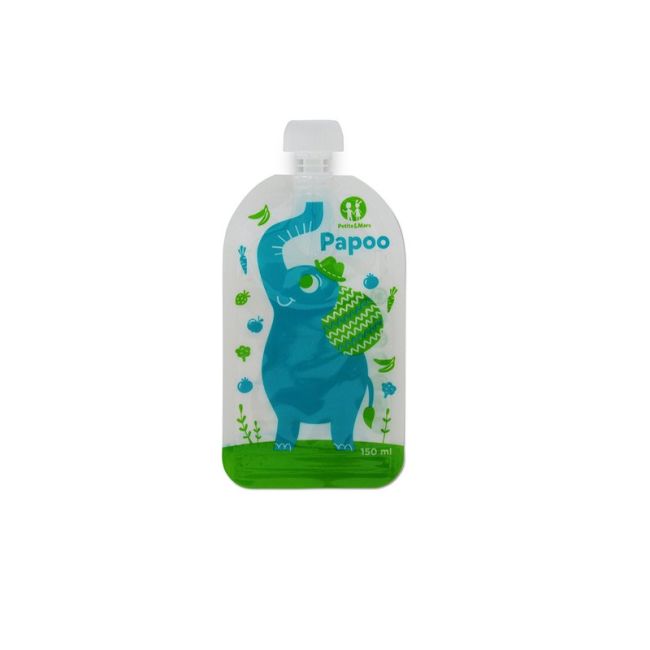 Petite&Mars - Set 6 pungi reutilizabile pentru hranire cu elefantei Papoo Albastru BYN901807