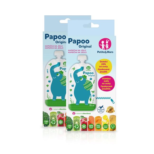 Petite&Mars - Set 6 pungi reutilizabile pentru hranire cu elefantei Papoo Albastru BYN901807