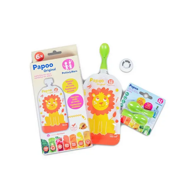 Petite&Mars - Set 6 pungi reutilizabile pentru hranire cu leuti Papoo Portocaliu BYN901808