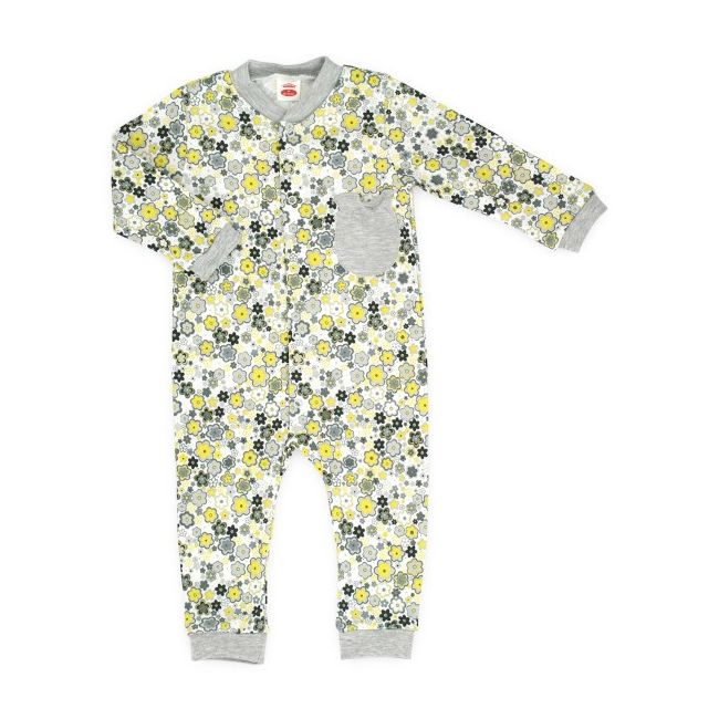 Salopeta bebe - floricele gri si galbene - MK0221BS-1.18 luni